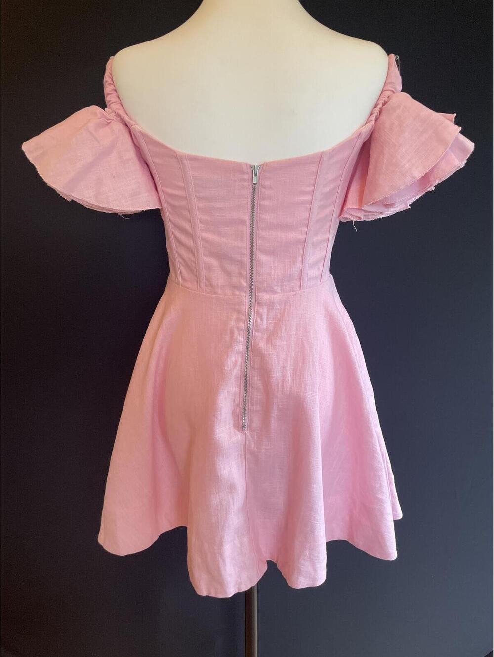 Bardot Linen Sigma Mini Dress Baby Pink Size Small US 4 New With Tags - Picture 2 of 8